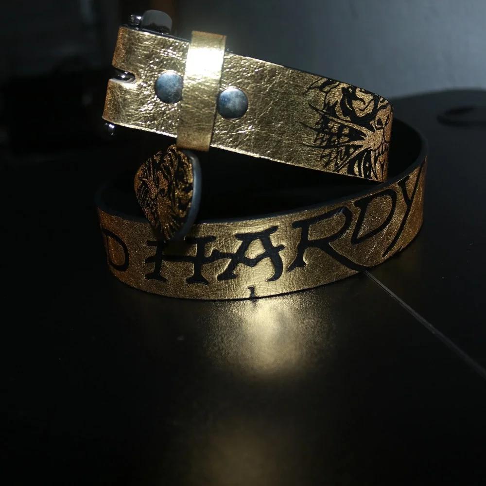 NWT Ed Hardy Unisex Graphic Y2K Belt Gold Black Gold-Tone Size 34